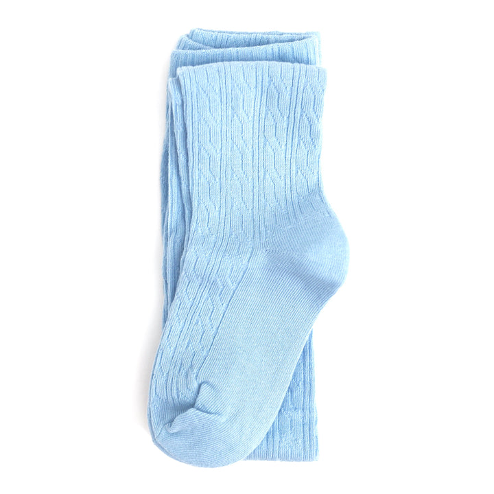 little girls cotton cable knit tights in pastel blue