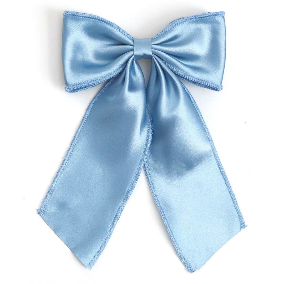 girls' winter blue satin double long tail holiday bow on clip