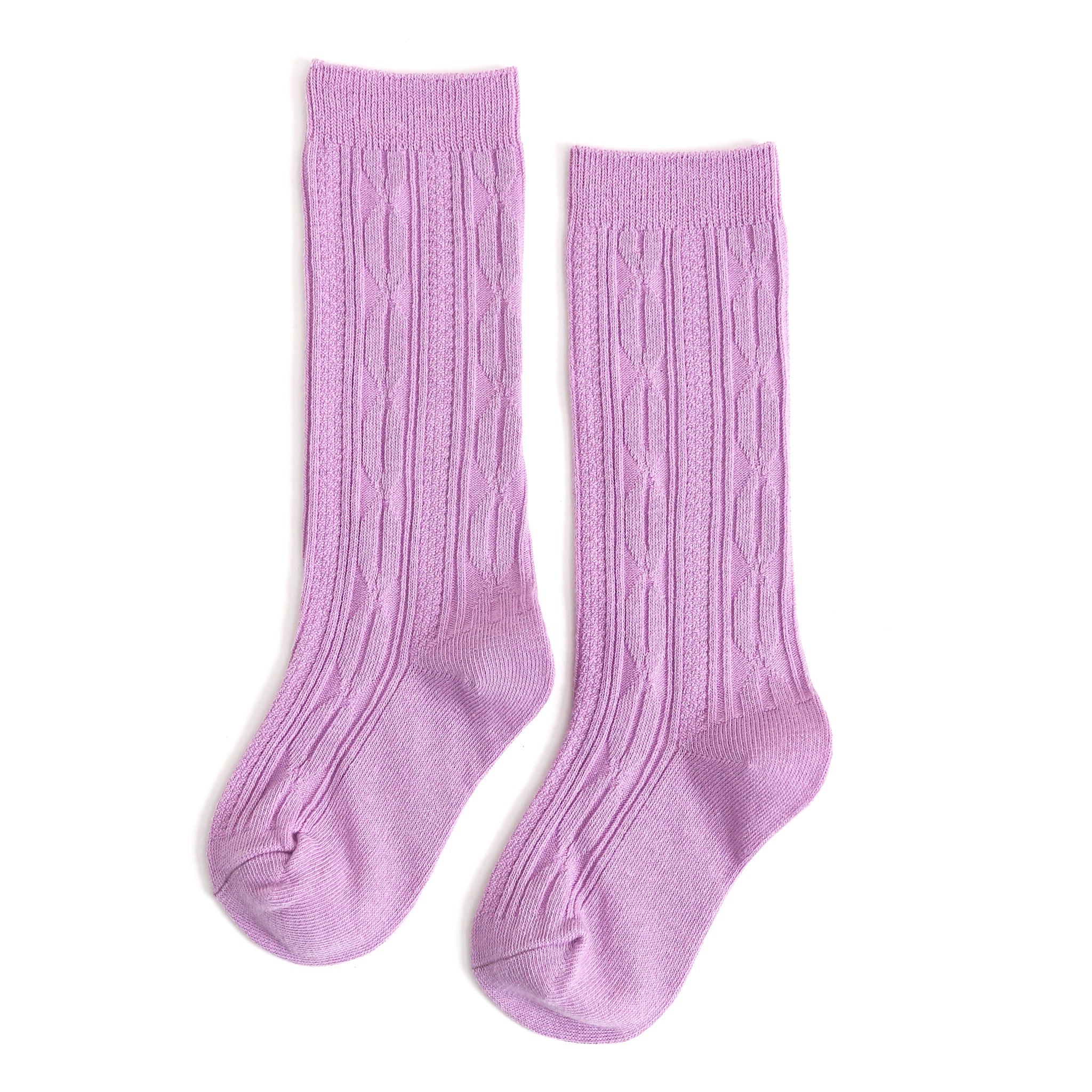 Girls' Cable Knit Knee High Socks - Lavender – Little Stocking Company