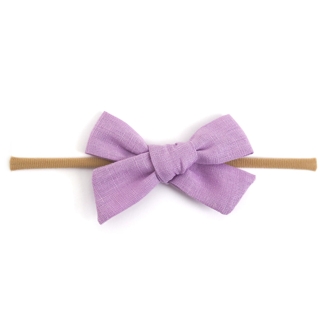 light purple linen baby bow on nylon headband