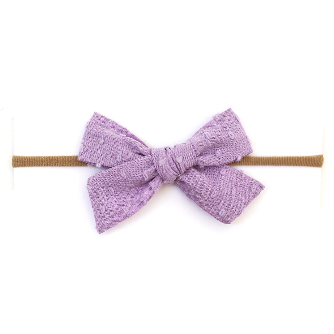 light purple dot baby bow on nylon headband