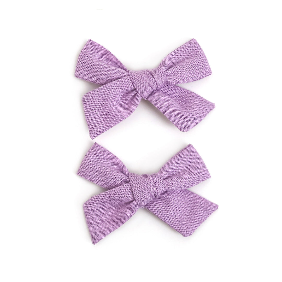 light purple linen pigtail bows on clips