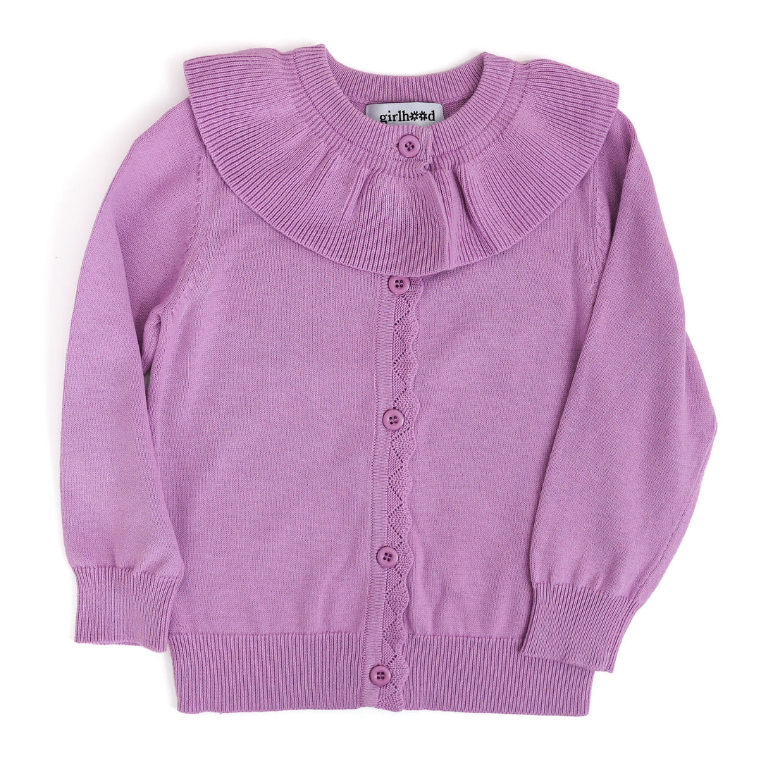 purple spring ruffle collar cardigan for little girls