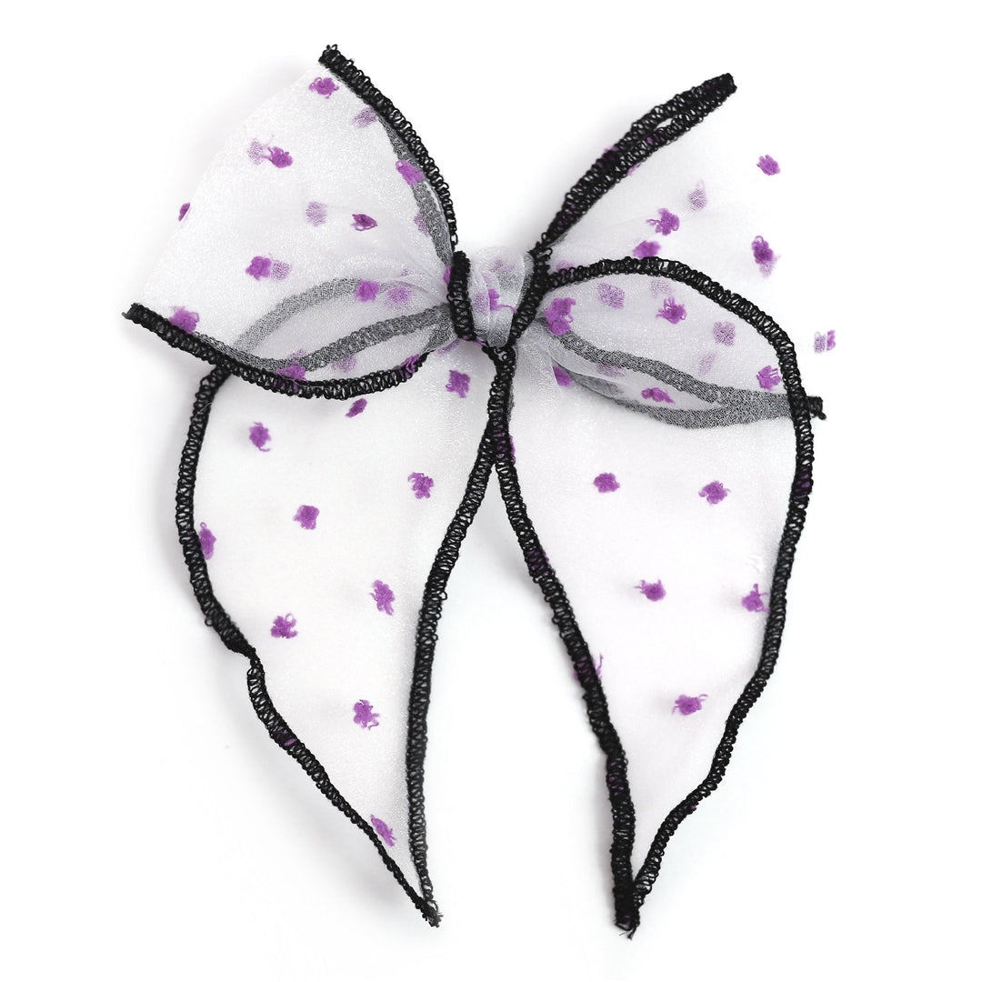 light purple and sparkly black trim halloween hair bow for girls