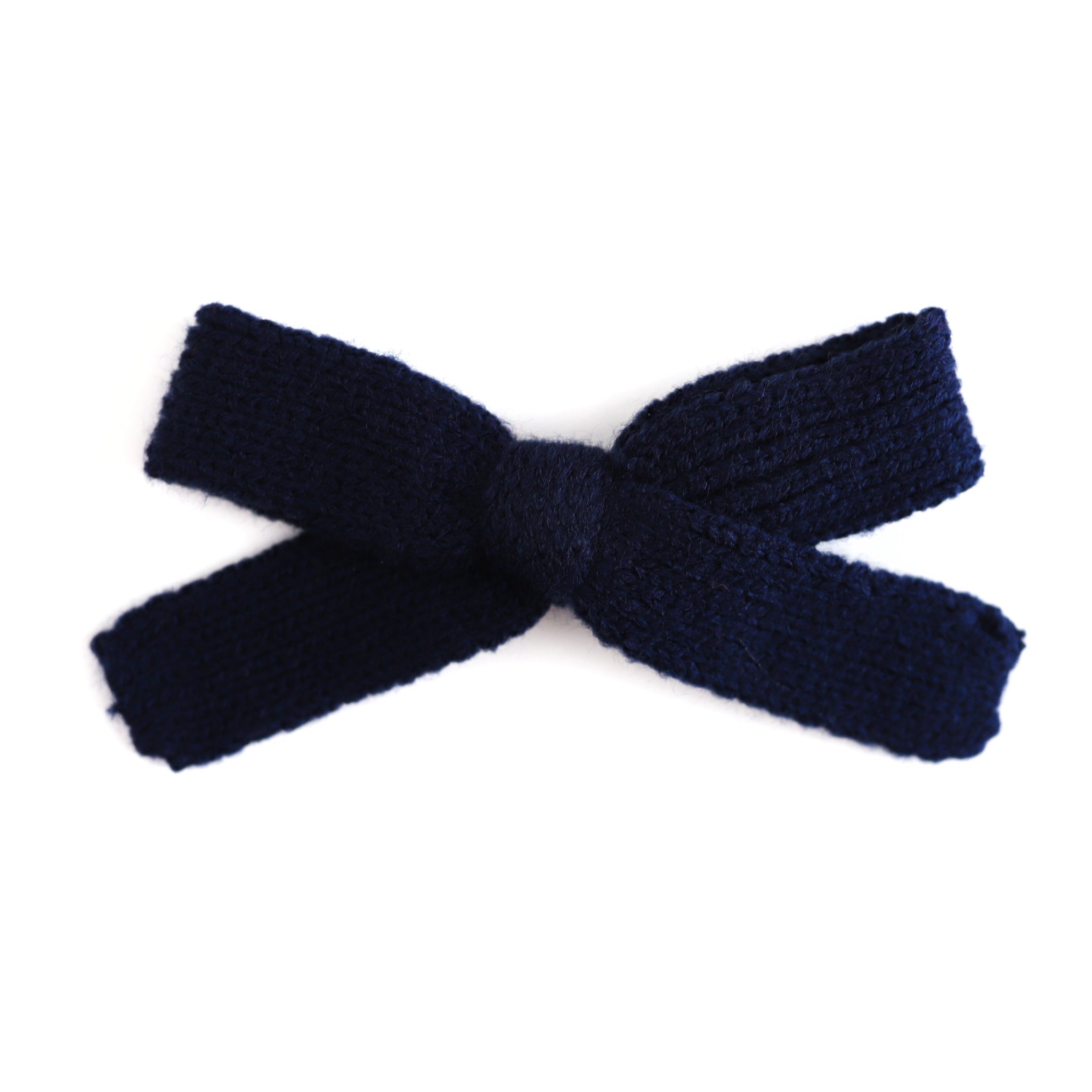 girls' navy blue yarn knit hair bow on alligator clip