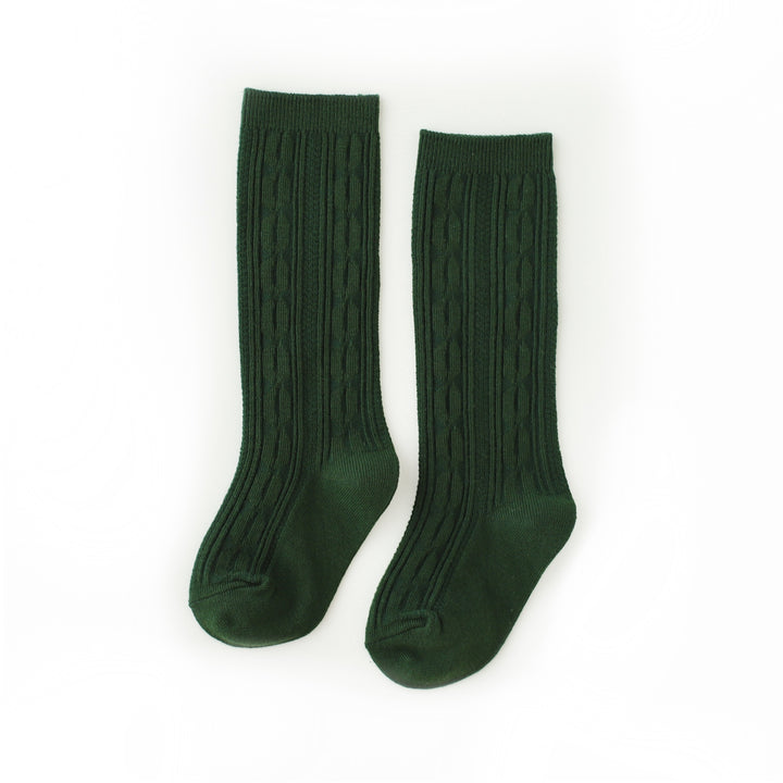 forest green cable knit knee high sock