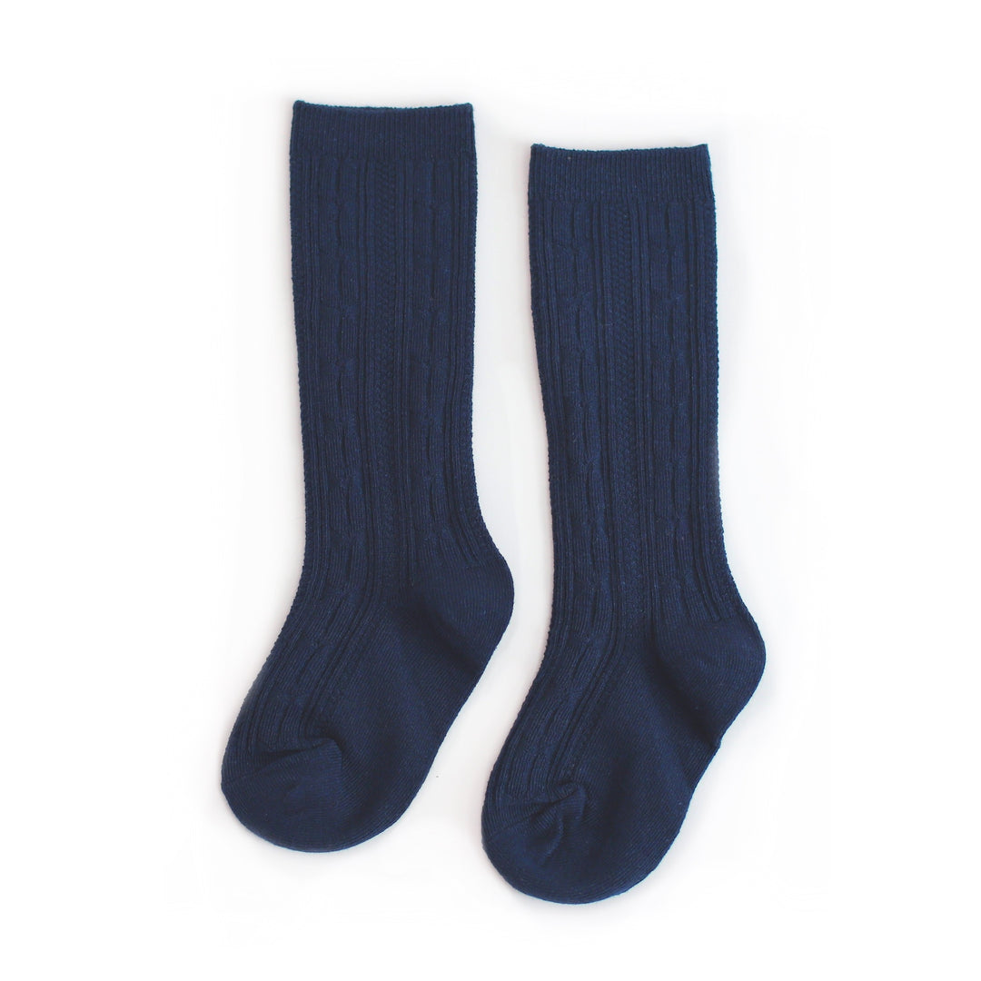 Navy cable knit knee high socks