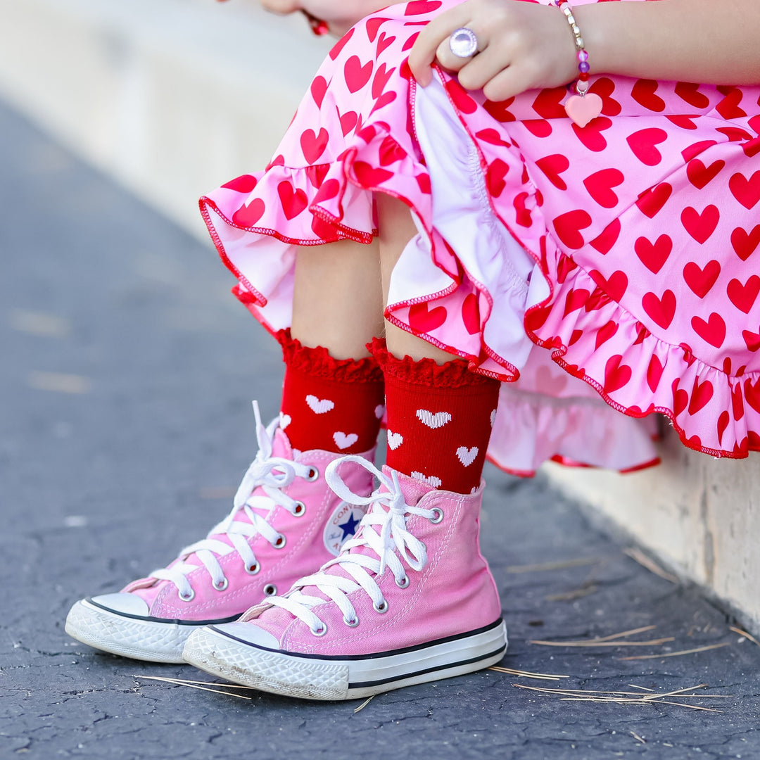 red and white heart socks for little girls for valentines day