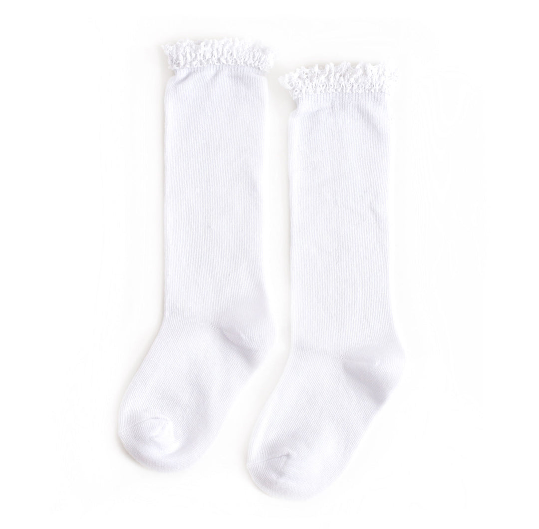 white lace top knee high socks by little stocking co