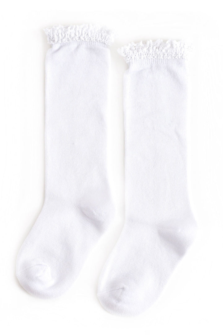 white lace top knee high socks by little stocking co