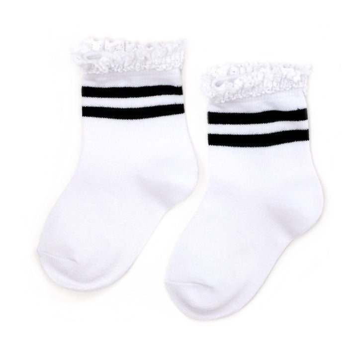 White/Black Striped Lace Midi Sock