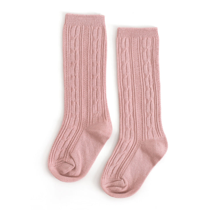 blush pink cable knit knee high socks