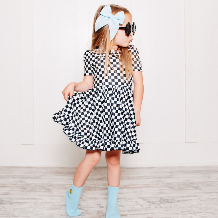 little girls checker dress black and white