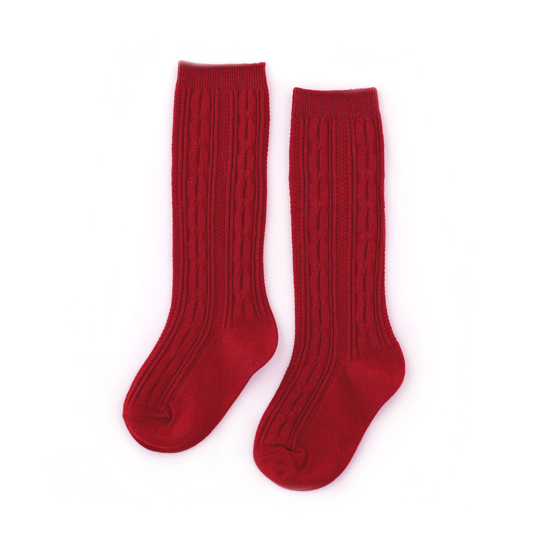 cherry red cable knit knee high socks