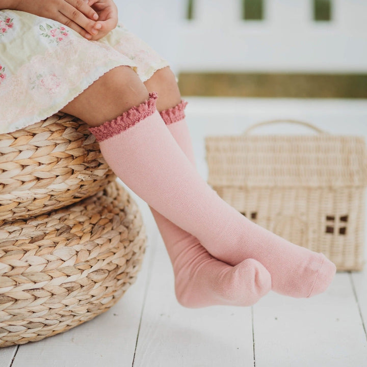 light and dark pink lace trim socks for girls