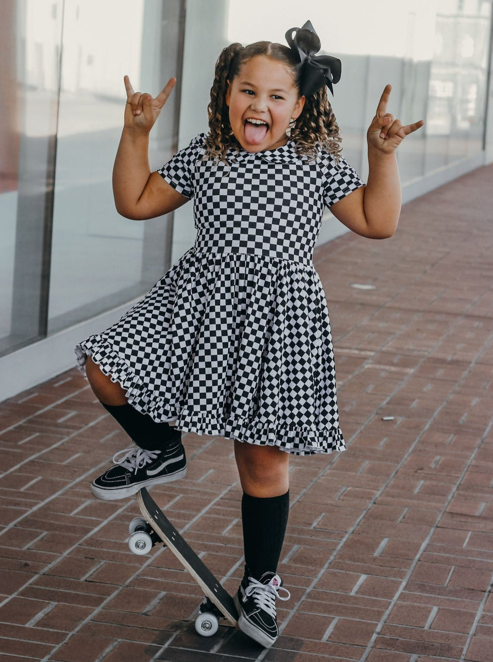 black and white checkers dress on girl