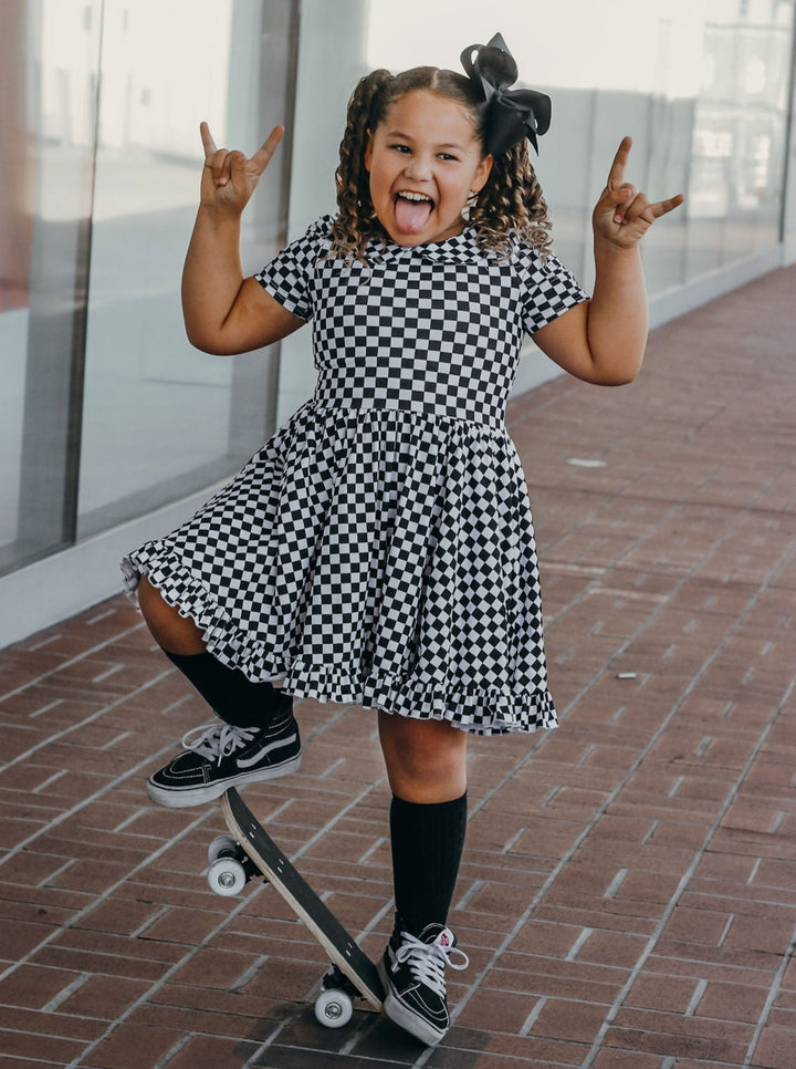 black and white checkers dress on girl
