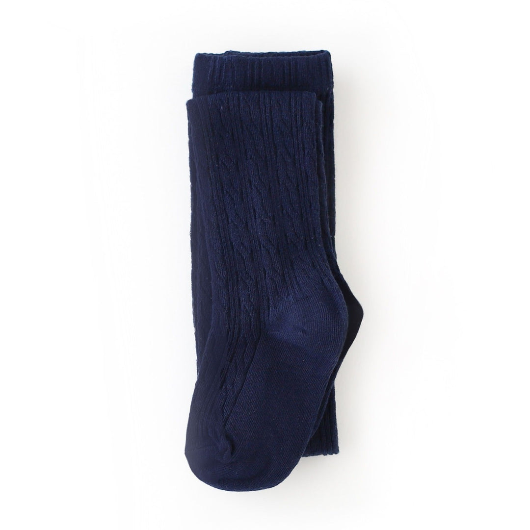 navy cable knit tights by little stocking co