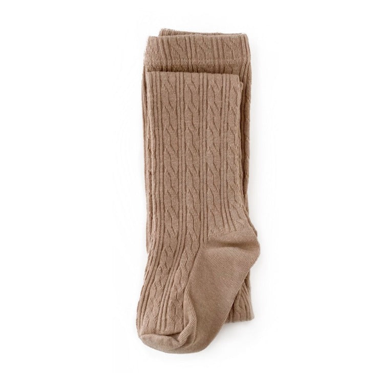 Oat Taupe cable knit tights for baby, toddler and girls