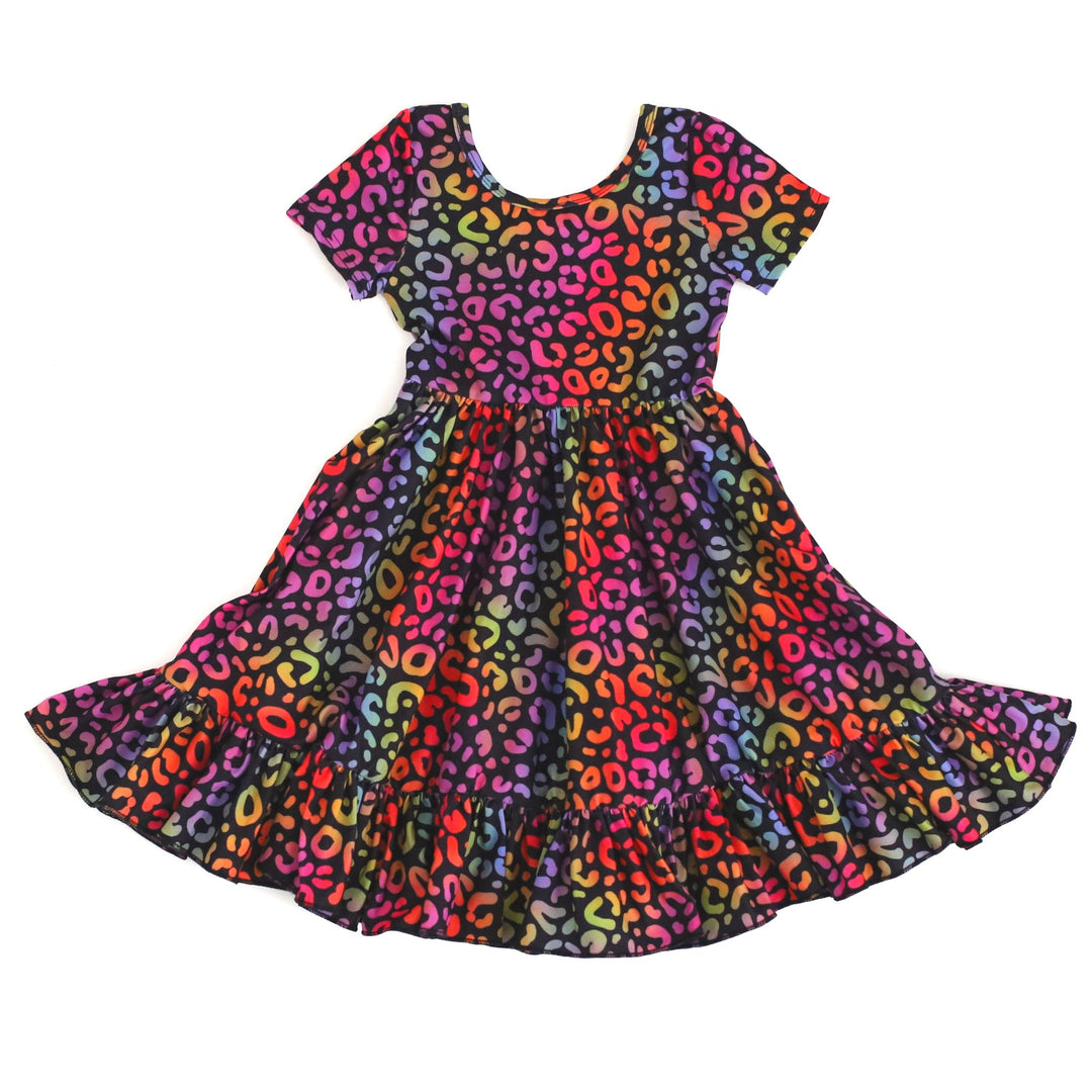 rainbow leopard charm dress by girlhood and little stocking co