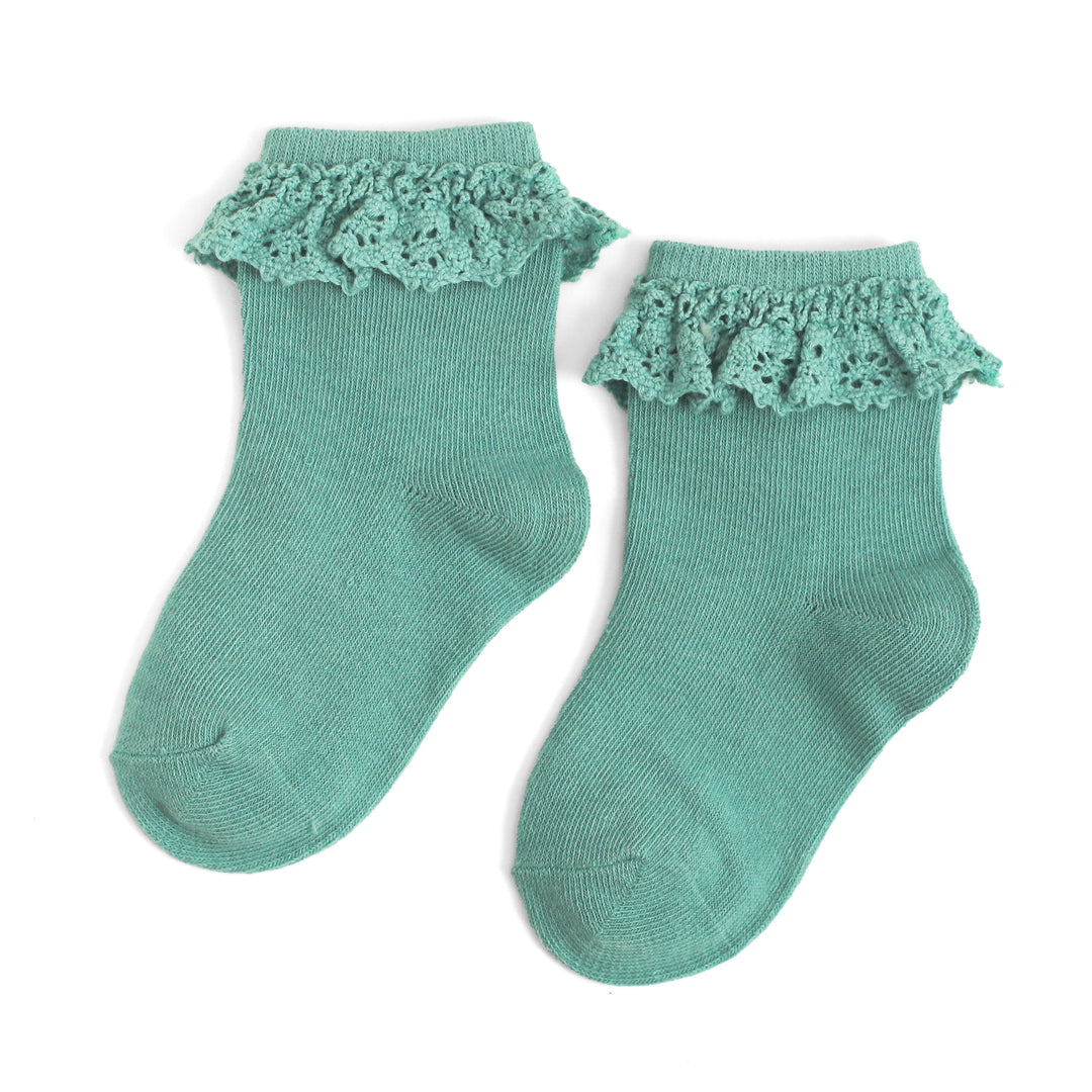 sea glass green lace trim socks for girls