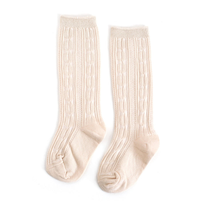 vanilla cable knit knee high socks by little stocking co