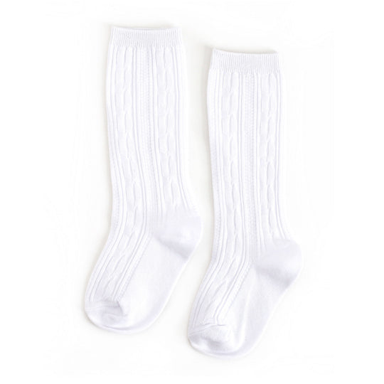 White Cable Knit Knee High Socks for baby, toddler and girls. Little