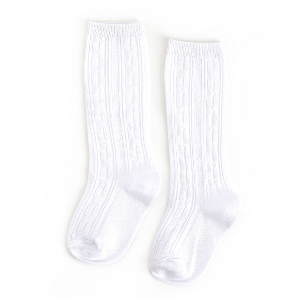 White Cable Knit Knee High Socks for baby, toddler and girls. Little