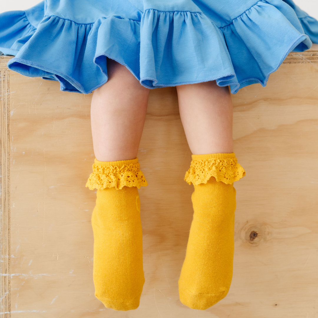 yellow lace trim socks on little girl